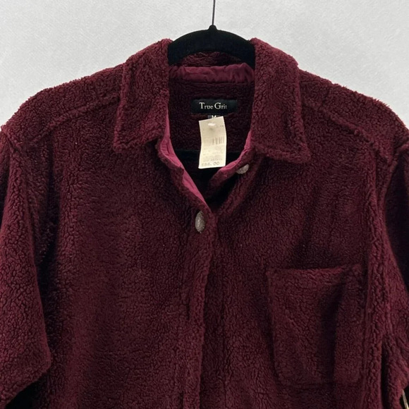 True Grit Shirt Womens Size M Deep Pile Fleece Button Up Long Sleeve Burgundy - Picture 3 of 11